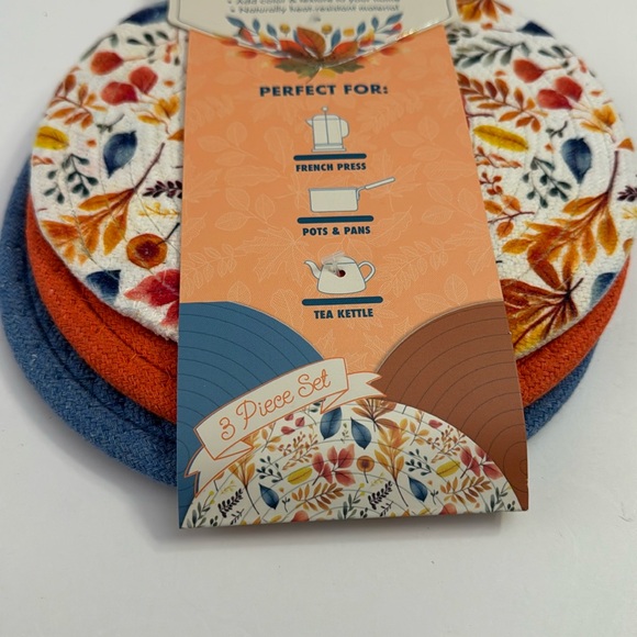 3pc BKLYN Steel Co. Round Woven Trivet Set - Bright Fall Leaves - 8” In Dia… - Picture 3 of 6